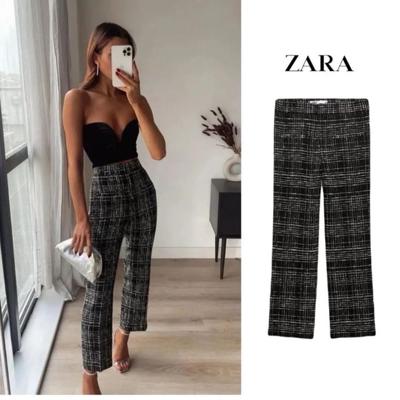 Zara Women’s Tweed Textured Weave High Waisted Pants Trousers 7149/253 - Picture 1 of 6